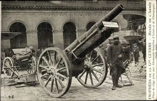 Ak Inchy en Artois Pas de Calais, Trophees de La Grande Guerre, Piece de siege prise aux Allemands