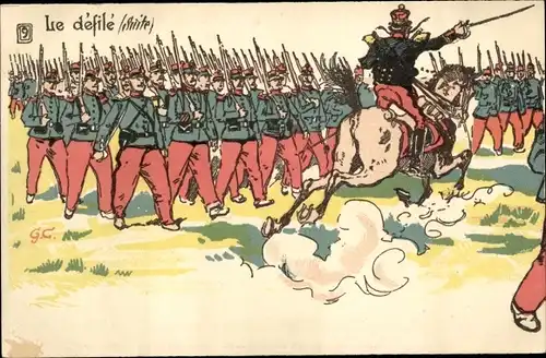 Künstler Ak Französische Soldaten bei einer Parade