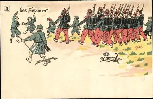 Künstler Ak Marschierende französische Soldaten, Pioniere
