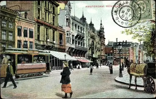 Ak Amsterdam Nordholland Niederlande, Rembrandtplein, Straßenbahn