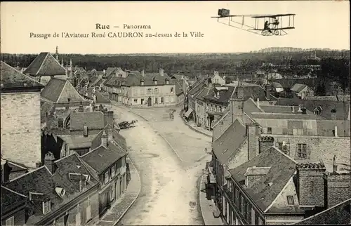 Ak Rue Somme, Passage des Fliegers Rene Caudron über der Stadt