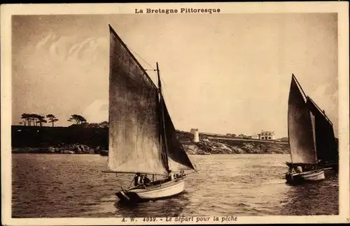 Ak Bretagne, Abfahrt der Fischerboote