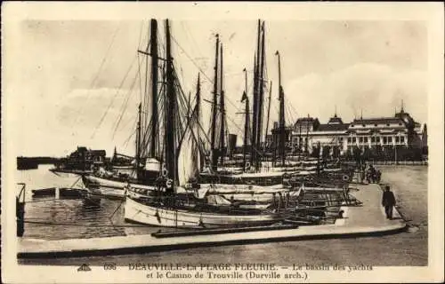 Ak Deauville La Plage Fleurie Calvados, Yachthafen, Trouville Casino