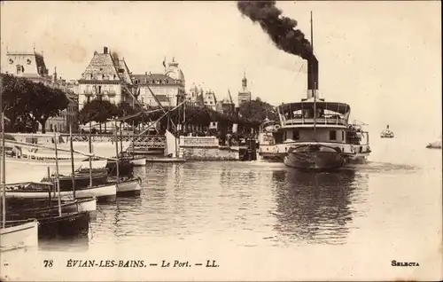 Ak Évian les Bains Haute Savoie, Hafen, Dampfschiff