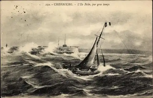 Ak Cherbourg Manche, Pelee Island, bei schlechtem Wetter
