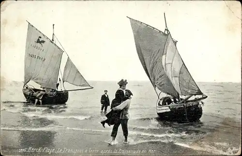 Ak Berck Strand Pas de Calais. Transport an Land nach der Seereise