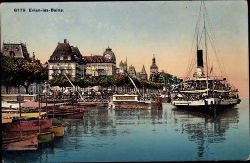 Ak Évian les Bains Haute Savoie, Hafen, Dampfschiff