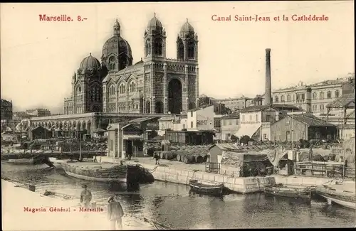 Ak Marseille Bouches du Rhône, Canal Saint-Jean, Kathedrale