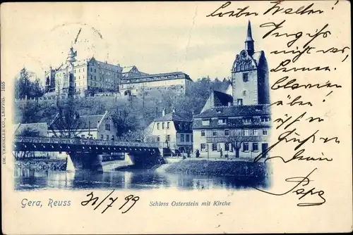 Ak Untermhaus Gera in Thüringen, Schloss Osterstein, Brücke, Kirche