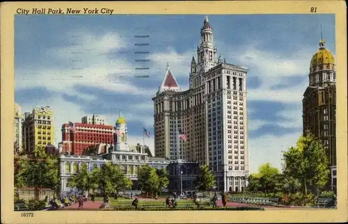 Ak New York City USA, City Hall Park