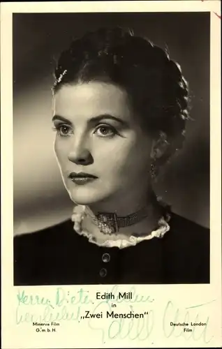 Ak Schauspielerin Edith Mill, Portrait, zwei Menschen, Autogramm