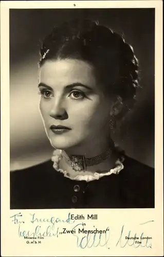 Ak Schauspielerin Edith Mill, Portrait, zwei Menschen, Autogramm