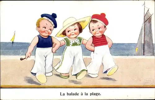 Künstler Ak Wills, John, Mädchen mit zwei Matrosen