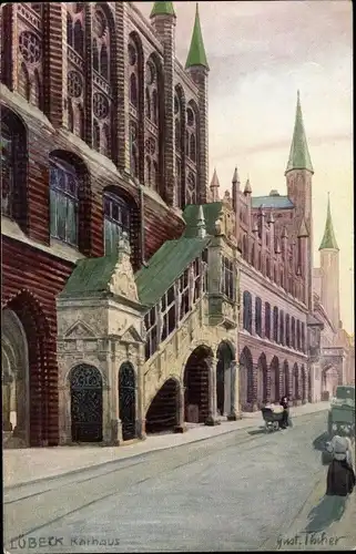 Künstler Ak Tischer, Gustav, Lübeck, Rathaus, Treppe