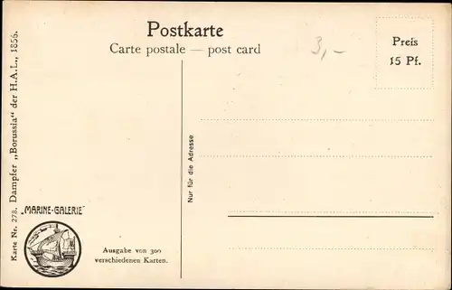 Künstler Ak Rave, Chr., Marine Galerie 278, Dampfer Borussia, Holland America Line HAL, 1856