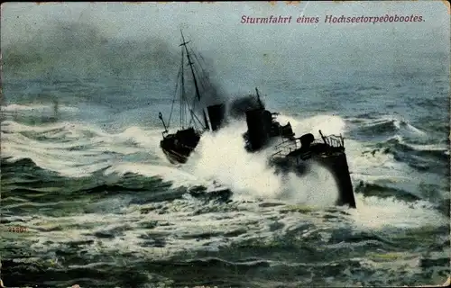 Ak Deutsches Kriegsschiff, Sturmfahrt eines Hochseetorpedobootes, Kaiserliche Marine