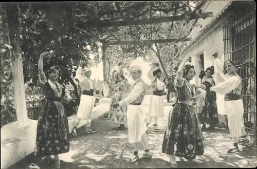 Ak Valencia Stadt Spanien, Tanzende Menschen in spanischen Volkstrachten