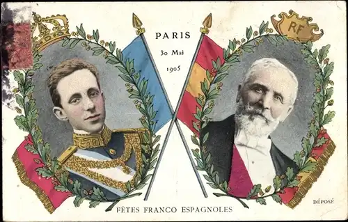 Ak Paris, Émile Loubet, König Alfons XIII. von Spanien, 1905
