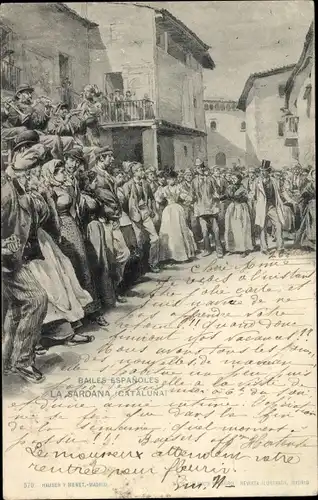 Litho Katalonien, Fest, Spanische Tracht, Feiernde Menschen