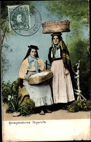 Ak Tenerife Teneriffa Kanarische Inseln Spanien, Frauen in spanischen Trachten, Körbe
