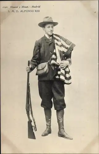 Ak König Alfons XIII von Spanien, Portrait mit Gewehr