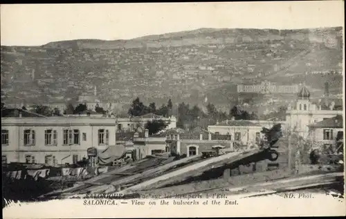 Ak Saloniki Thessaloniki Griechenland, Panorama, östliche Stadtmauern