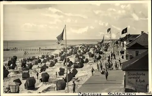 Foto Ak Ostseebad Kellenhusen, Strand, Strandpromenade, Strandkorbvermietung H. Audi