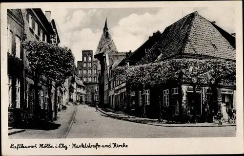 Ak Mölln in Lauenburg, Marktstraße und Kirche