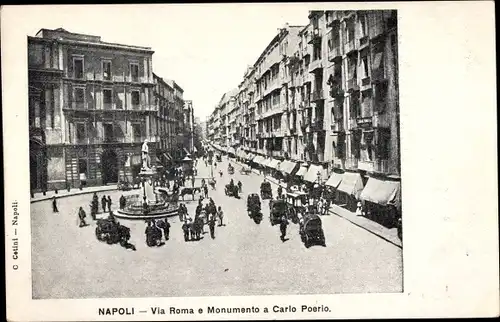 Ak Napoli Neapel Campania, Via Roma e Monumento a Carlo Poerio