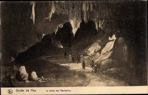 Ak Grotte de Han Han sur Lesse Wallonie Namur, La Salle des Mamelons