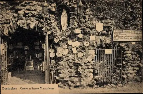 Ak Oostacker Lourdes Ostflandern, Grotte, Wunderstatue