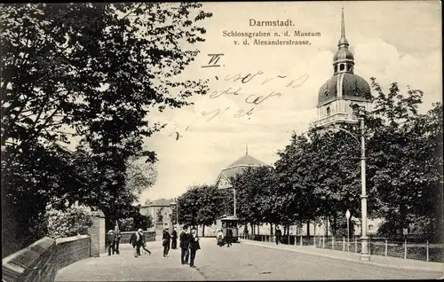 Ak Darmstadt in Hessen, Schlossgraben, Museum, Alexanderstraße