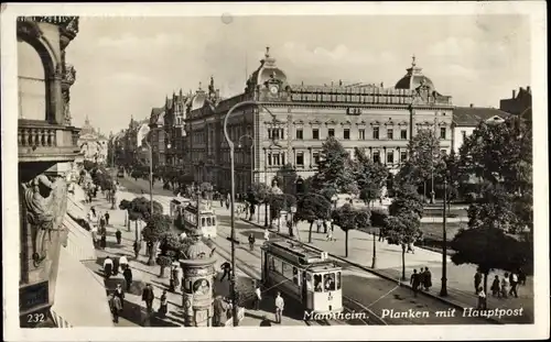 Ak Mannheim in Baden, Planken, Hauptpost, Tram