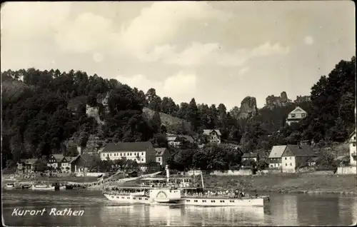 Ak Rathen an der Elbe Sächsische Schweiz, Partie mit dem Salondampfer, Ort