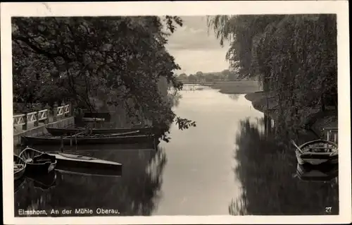 Ak Elmshorn in Schleswig Holstein, Ruderboote an der Mühle Oberau