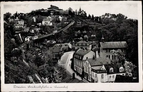 Ak Dresden Loschwitz, Loschwitzhöhe mit Luisenhof und Drahtseilbahn