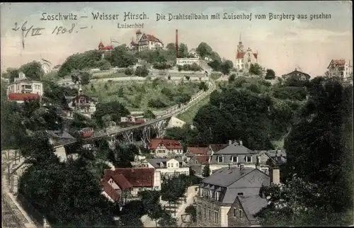 Ak Dresden Loschwitz, Weißer Hirsch, Drahtseilbahn, Luisenhof, Blick vom Burgberg