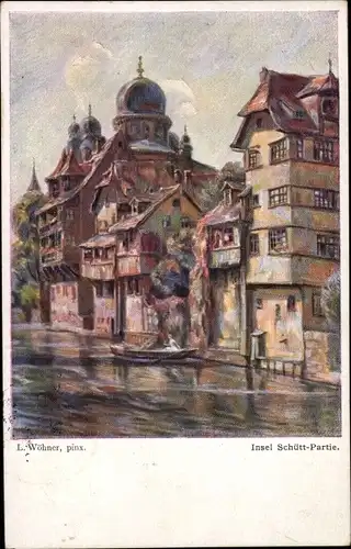 Künstler Ak Wöhner, L., Nürnberg in Mittelfranken, Insel Schütt, Synagoge