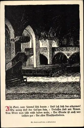 Künstler Ak Lutherstadt Eisleben, St. Andreaskirche, Gedicht