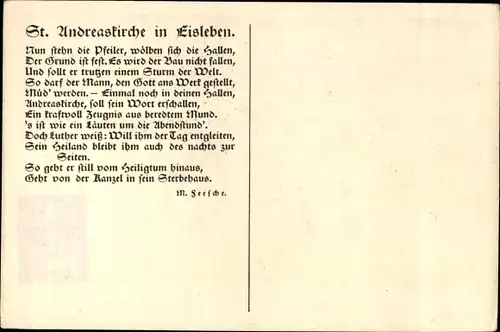 Künstler Ak Lutherstadt Eisleben, St. Andreaskirche, Gedicht