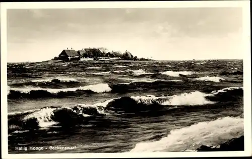 Ak Hallig Hooge in Nordfriesland, Backenswarf, Flut, Wellenkämme
