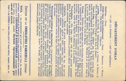 Landkarten Ak Oran Algerien, Hafen, Chocolaterie d'Aiguebelle