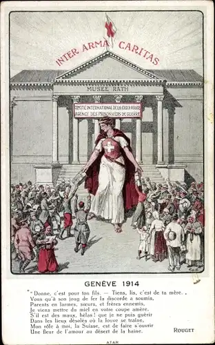 Künstler Ak Genève Genf Schweiz, Inter. Arma Caritas 1914