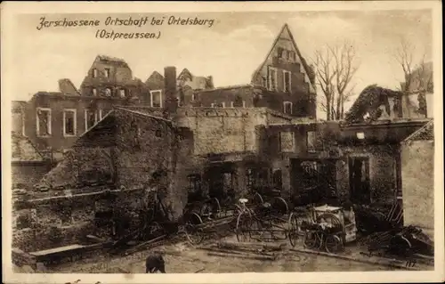 Ak Szczytno Ortelsburg Ostpreußen, Zerschossene Häuser, I. WK