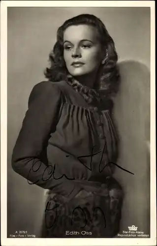 Ak Schauspielerin Edith Oss, Portrait, Autogramm