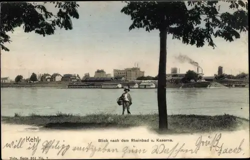 Ak Kehl am Rhein, Blicknach dem Rheinbad und Kaserne