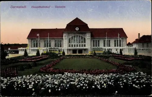 Ak Darmstadt in Hessen, Hauptbahnhof, Ostseite, Straßenbahn