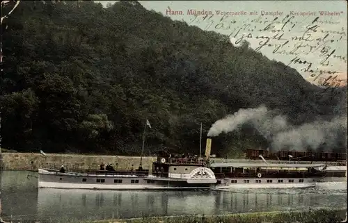 Ak Hann. Münden in Niedersachsen, Blick auf den Dampfer Kronprinz Wilhelm