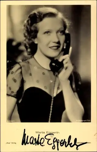 Ak Schauspielerin Marta Eggerth, Portrait, Telefon, Ross Verlag A 15361, Autogramm