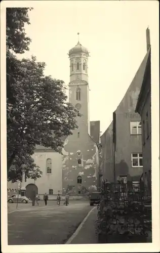 Foto Ak Memmingen in Schwaben, Teilansicht, Turm